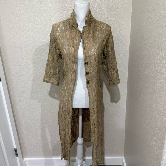 Moussy Tan Sheer Floral Lace Shirt Dress Cardigan Duster Size Free-One Size Boho - Picture 8 of 9